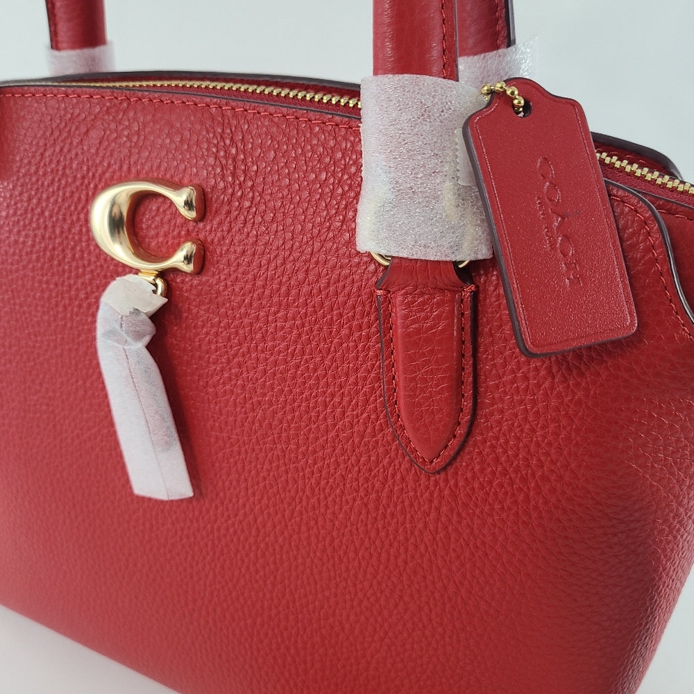 Coach Pebbled Leather Remi Satchel Crossbody NWT Electric Red Goldtone Handbag - Picture 2 of 14
